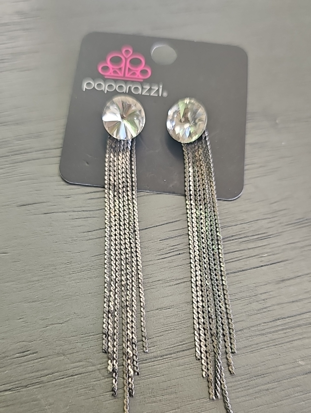 paparazzi Clear Crystal and Silver Chain Fringe Earrings